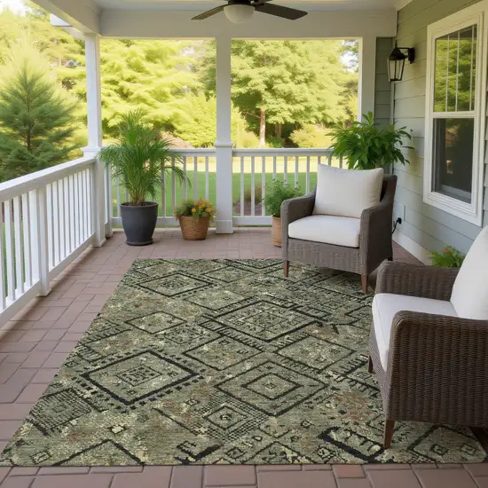 Olive Green And Green Geometric Washable Indoor Outdoor Area Rug Photo 4