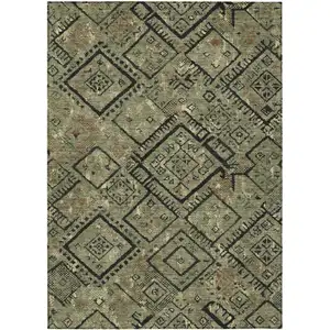 Photo of Olive Green And Green Geometric Washable Indoor Outdoor Area Rug