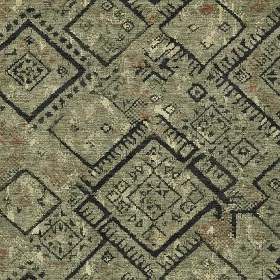 Olive Green And Green Geometric Washable Indoor Outdoor Area Rug Photo 2