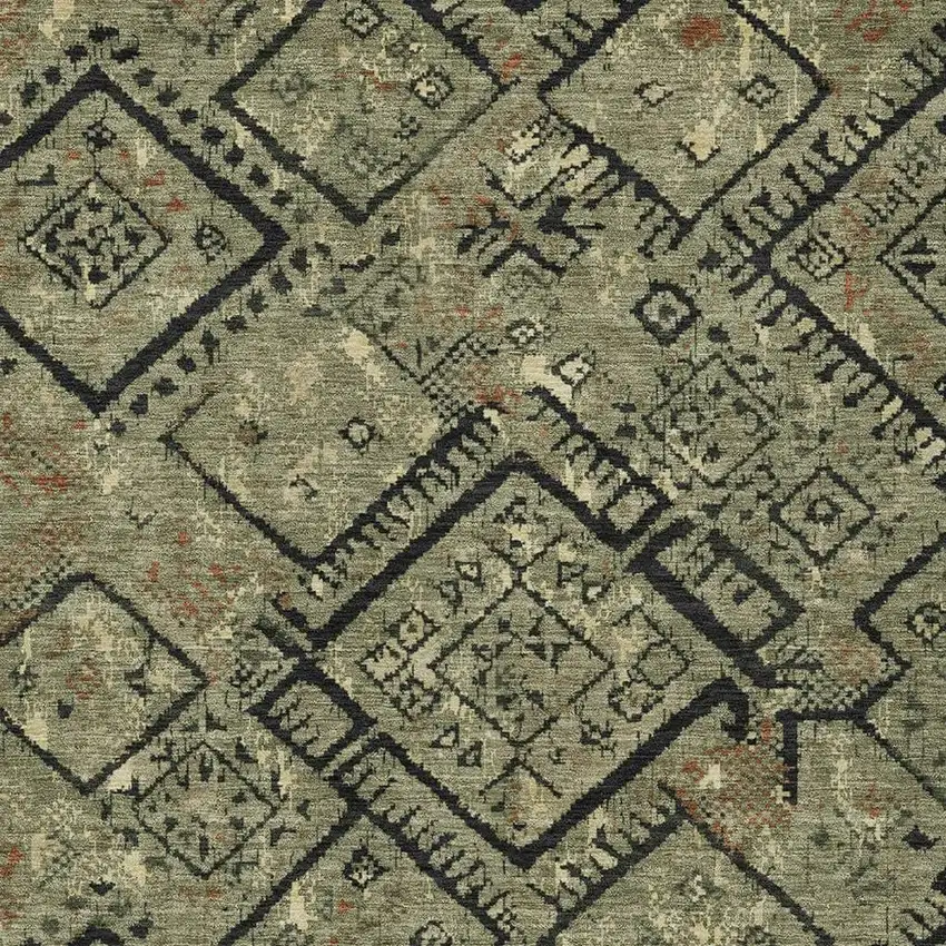 Olive Green And Green Geometric Washable Indoor Outdoor Area Rug Photo 2