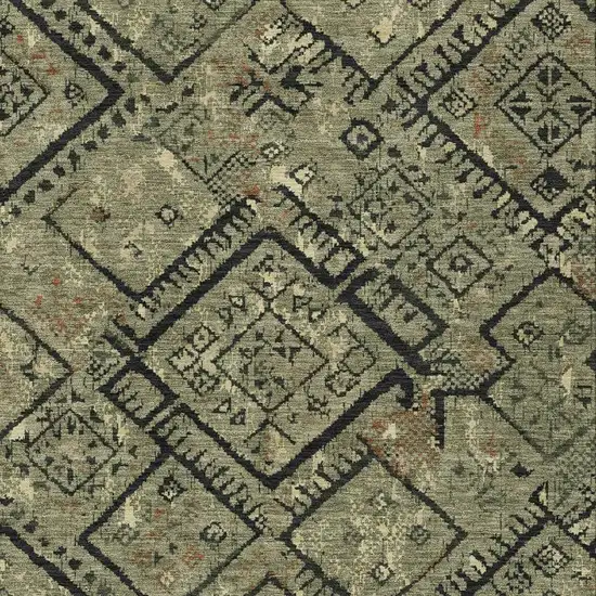 Olive Green And Green Geometric Washable Indoor Outdoor Area Rug Photo 2