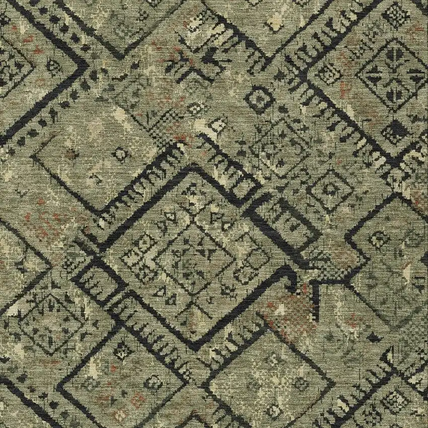 Olive Green And Green Geometric Washable Indoor Outdoor Area Rug Photo 2