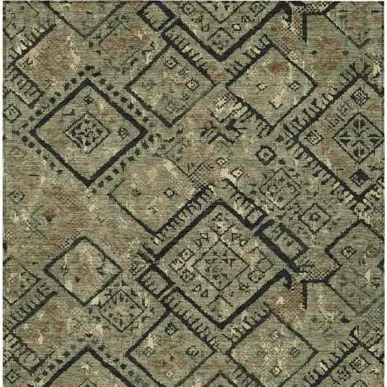 Olive Green And Green Geometric Washable Indoor Outdoor Area Rug Photo 3