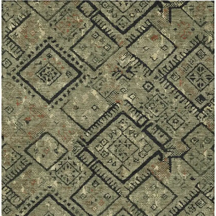 Olive Green And Green Geometric Washable Indoor Outdoor Area Rug Photo 3