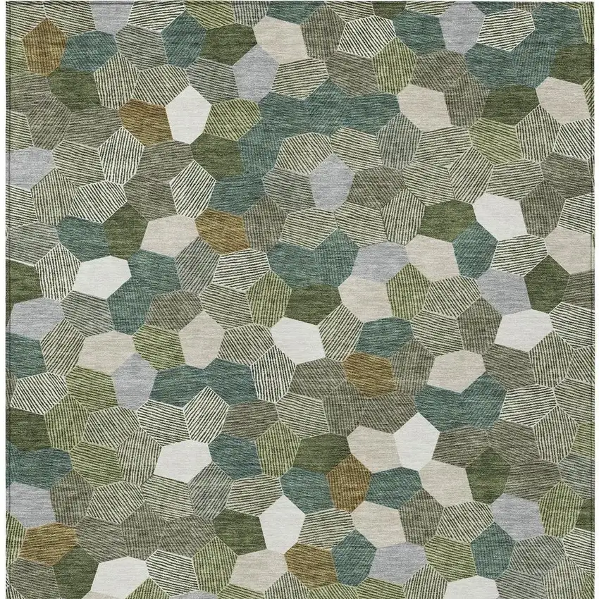 Olive Green And Green Geometric Washable Indoor Outdoor Area Rug Photo 3