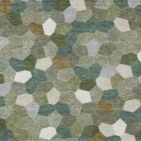 Olive Green And Green Geometric Washable Indoor Outdoor Area Rug Photo 2