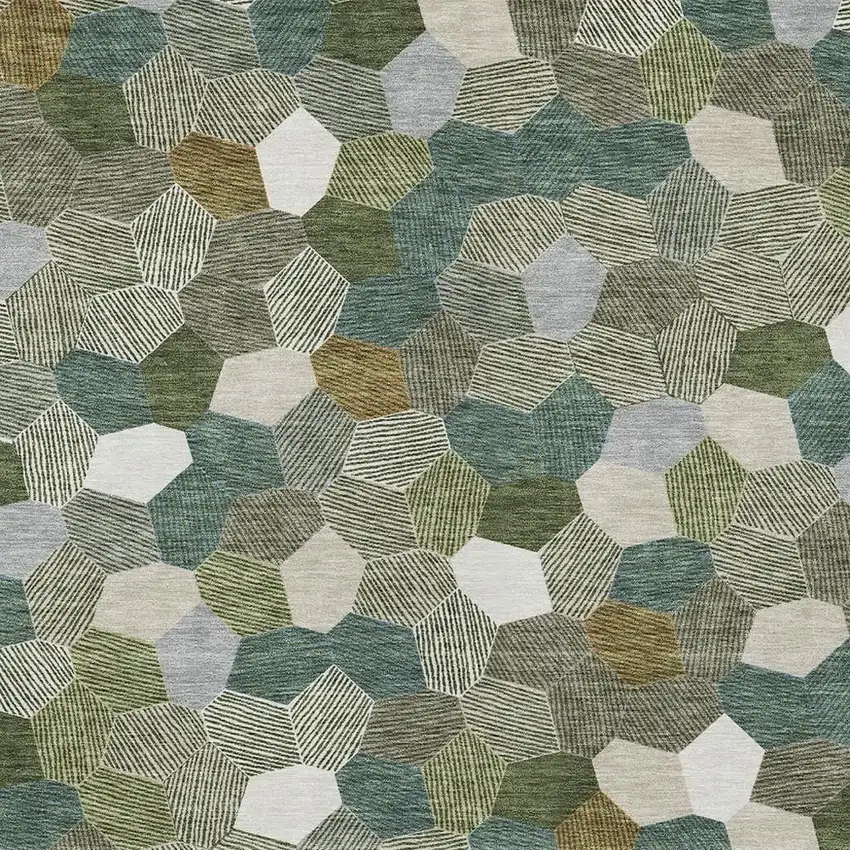 Olive Green And Green Geometric Washable Indoor Outdoor Area Rug Photo 2