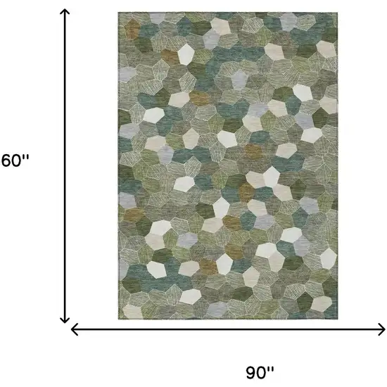 Olive Green And Green Geometric Washable Indoor Outdoor Area Rug Photo 6