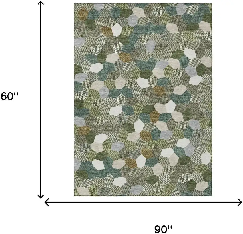 Olive Green And Green Geometric Washable Indoor Outdoor Area Rug Photo 6