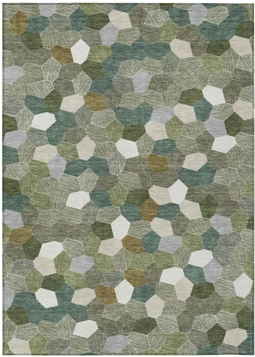 Olive Green And Green Geometric Washable Indoor Outdoor Area Rug Photo 1