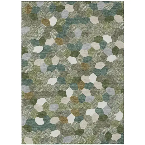 Olive Green And Green Geometric Washable Indoor Outdoor Area Rug Photo 1