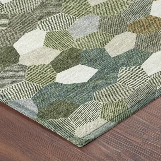 Olive Green And Green Geometric Washable Indoor Outdoor Area Rug Photo 4