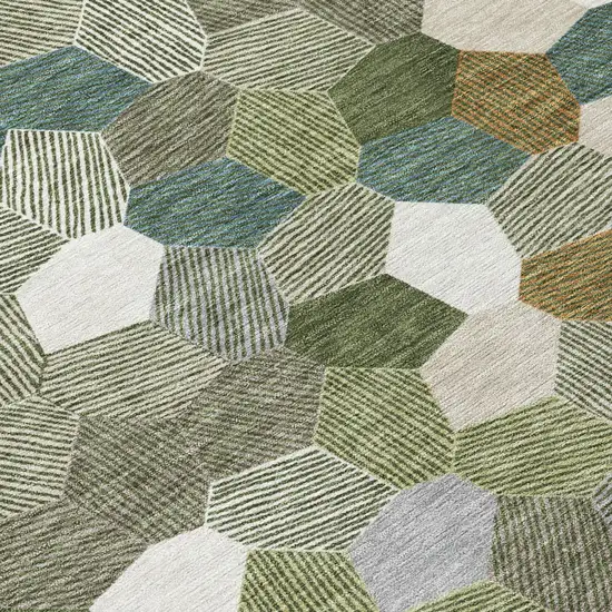 Olive Green And Green Geometric Washable Indoor Outdoor Area Rug Photo 5