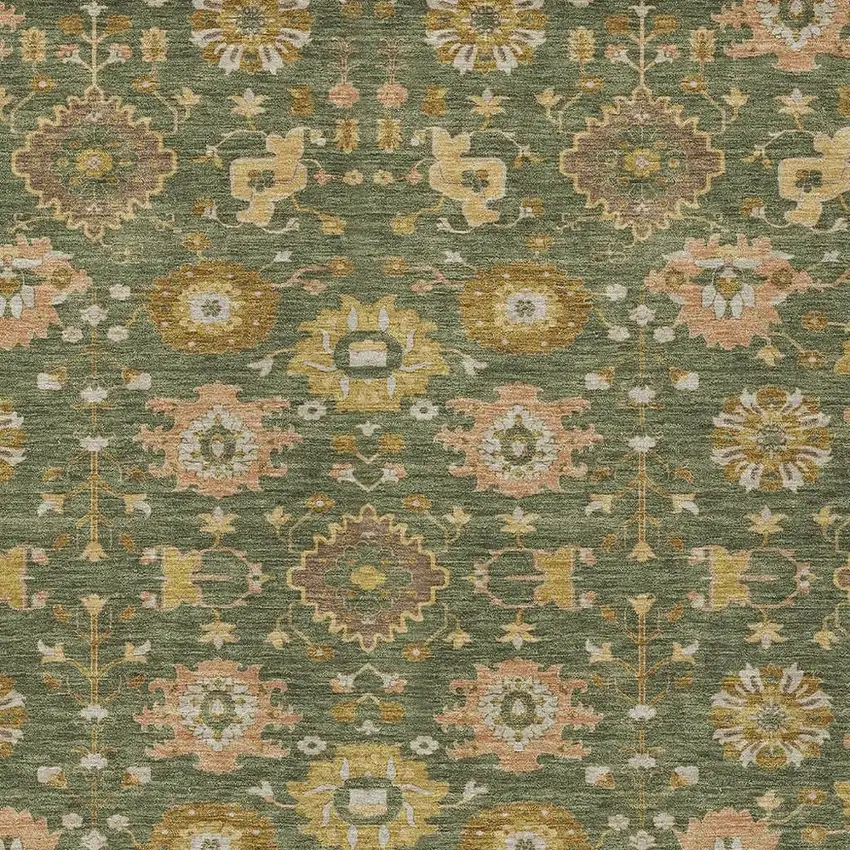 Olive Green And Green Geometric Washable Indoor Outdoor Area Rug Photo 2