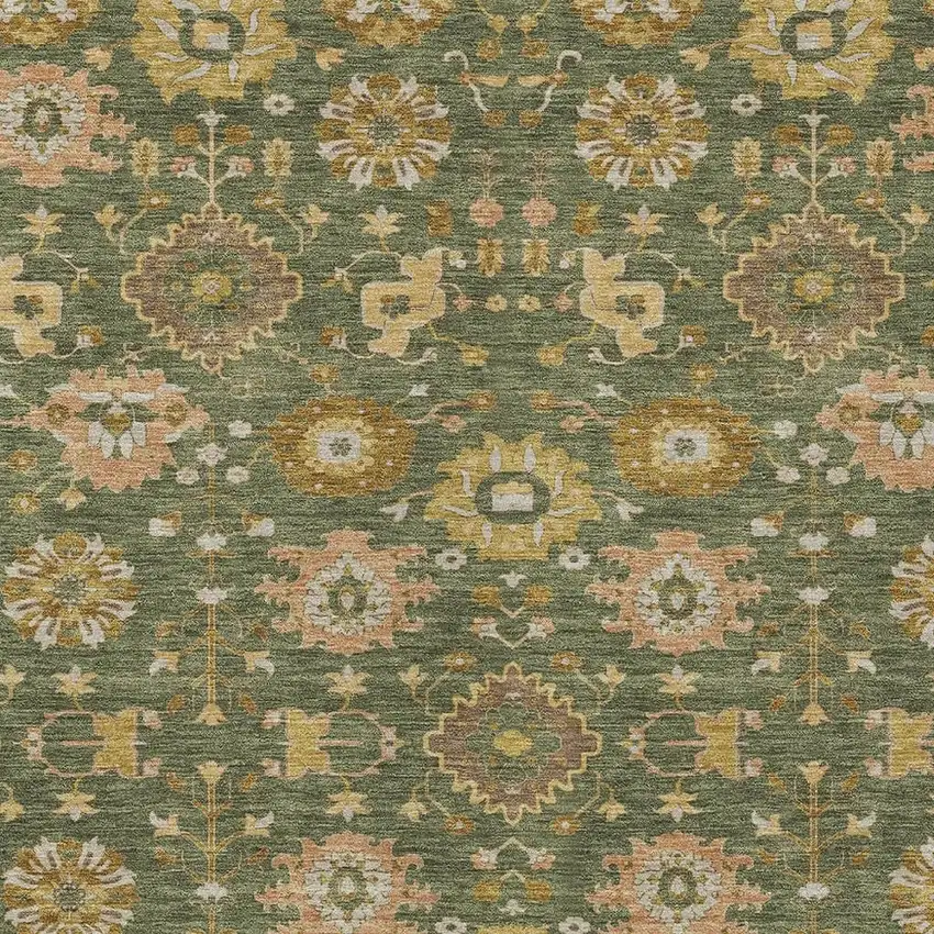 Olive Green And Green Geometric Washable Indoor Outdoor Area Rug Photo 2