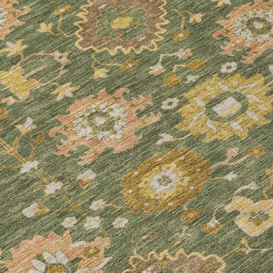 Olive Green And Green Geometric Washable Indoor Outdoor Area Rug Photo 5