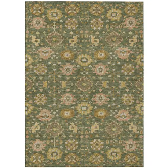 Olive Green And Green Geometric Washable Indoor Outdoor Area Rug Photo 1