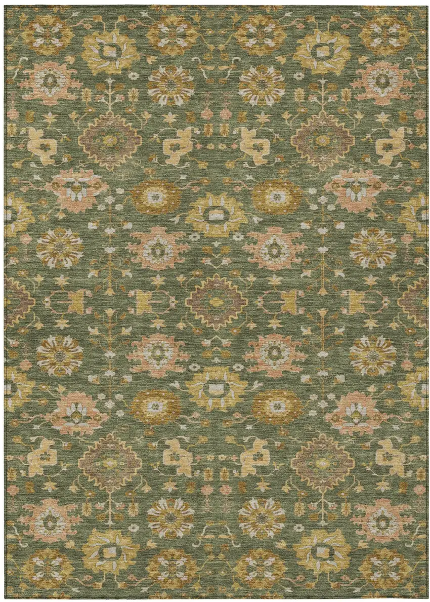 Olive Green And Green Geometric Washable Indoor Outdoor Area Rug Photo 1