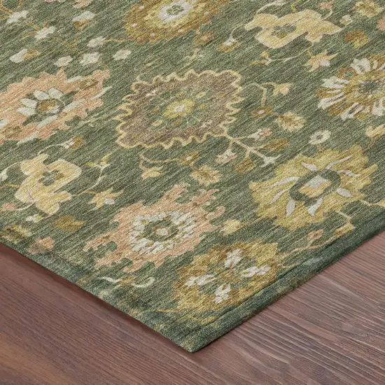 Olive Green And Green Geometric Washable Indoor Outdoor Area Rug Photo 4