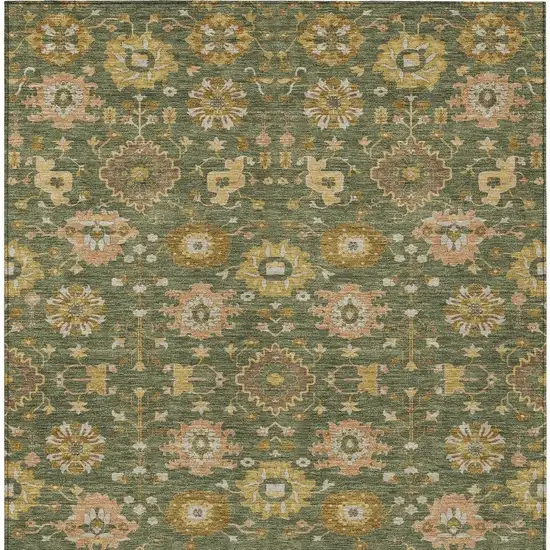 Olive Green And Green Geometric Washable Indoor Outdoor Area Rug Photo 3