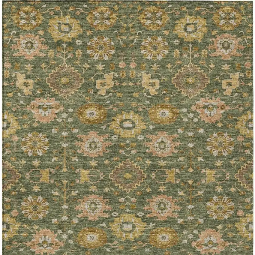 Olive Green And Green Geometric Washable Indoor Outdoor Area Rug Photo 3
