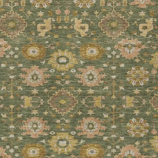 Olive Green And Green Geometric Washable Indoor Outdoor Area Rug Photo 2