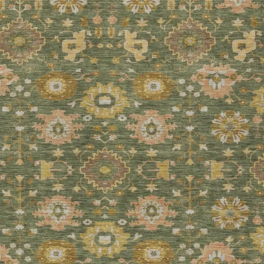 Olive Green And Green Geometric Washable Indoor Outdoor Area Rug Photo 2