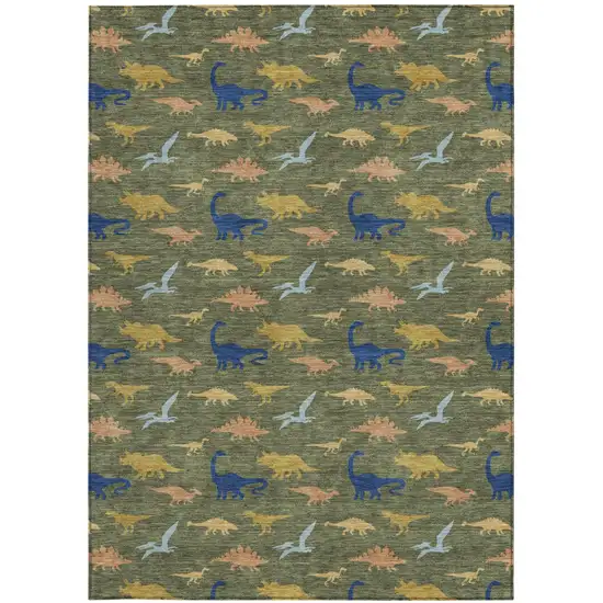 Olive Green And Green Geometric Washable Indoor Outdoor Area Rug Photo 3