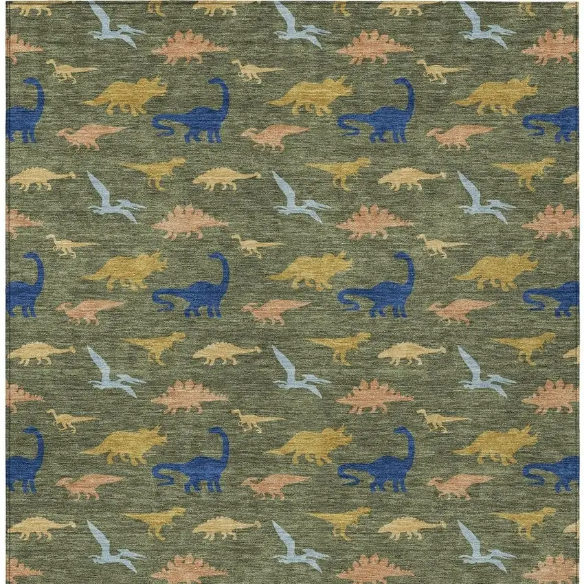 Olive Green And Green Geometric Washable Indoor Outdoor Area Rug Photo 1