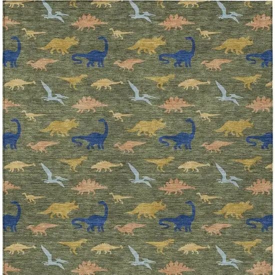 Olive Green And Green Geometric Washable Indoor Outdoor Area Rug Photo 1