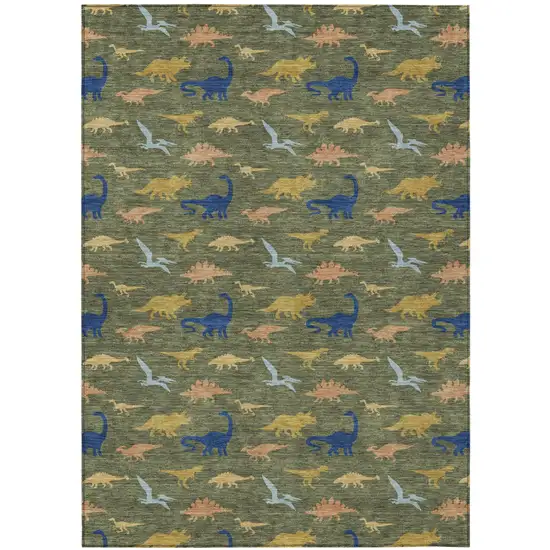 Olive Green And Green Geometric Washable Indoor Outdoor Area Rug Photo 2