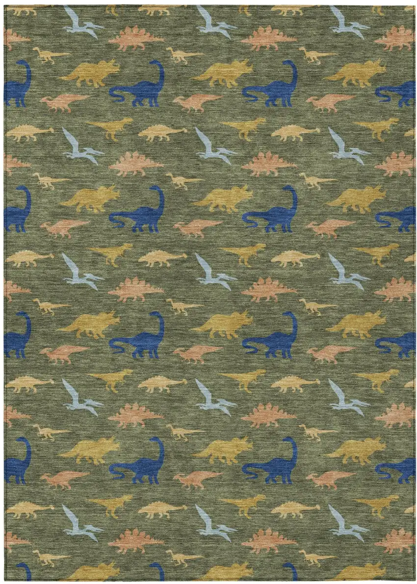 Olive Green And Green Geometric Washable Indoor Outdoor Area Rug Photo 2