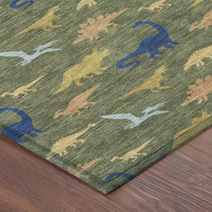 Olive Green And Green Geometric Washable Indoor Outdoor Area Rug Photo 4