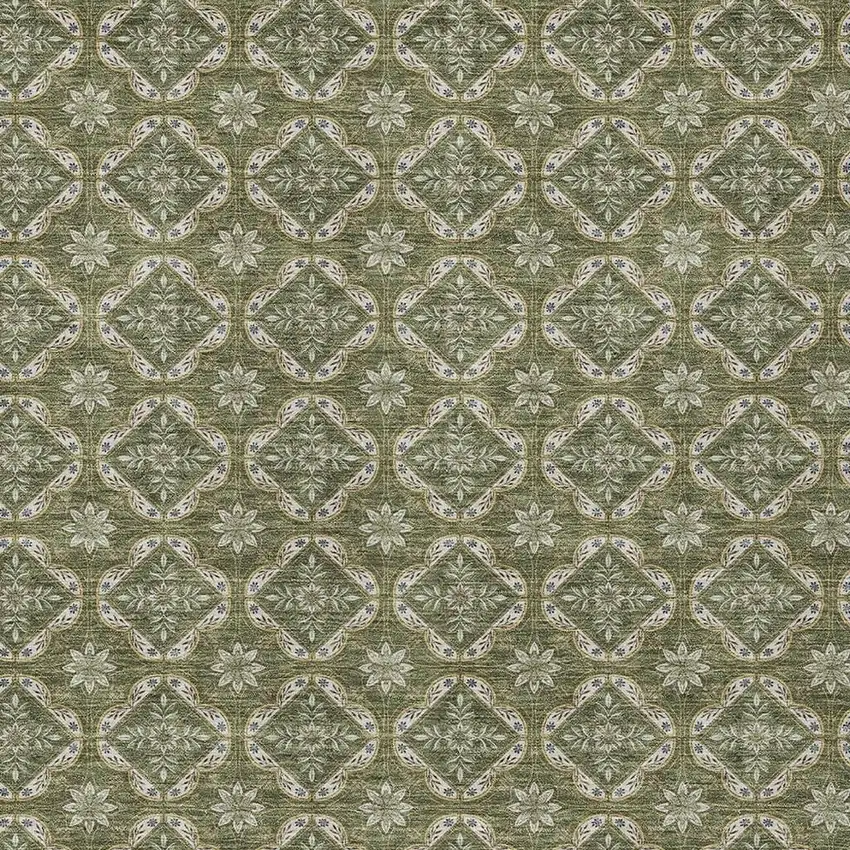 Olive Green And Green Geometric Washable Indoor Outdoor Area Rug Photo 2