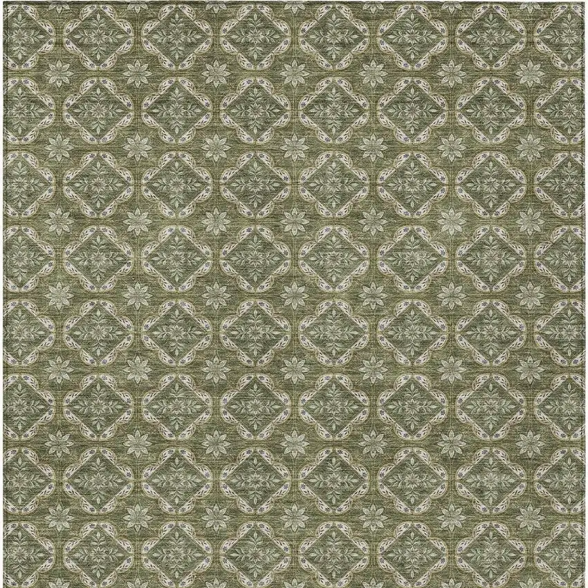 Olive Green And Green Geometric Washable Indoor Outdoor Area Rug Photo 3