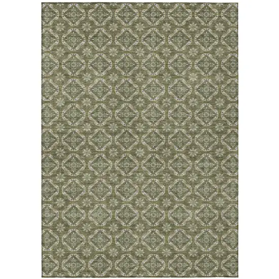 Olive Green And Green Geometric Washable Indoor Outdoor Area Rug Photo 1