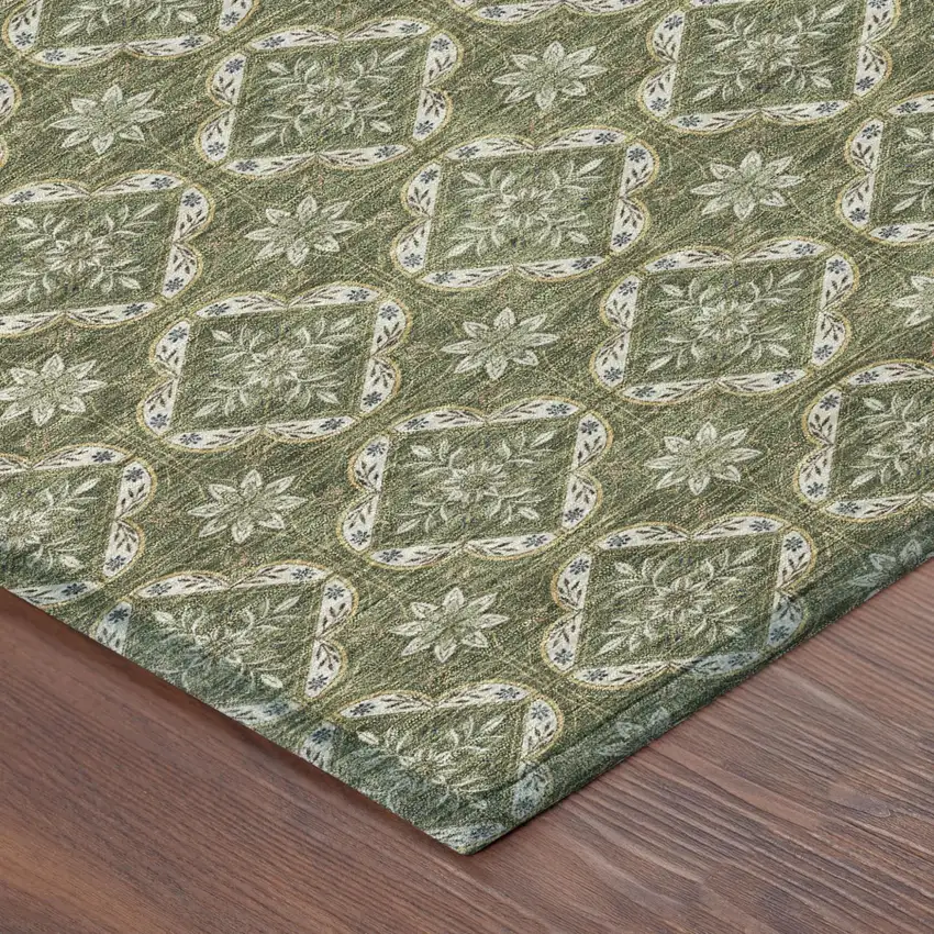 Olive Green And Green Geometric Washable Indoor Outdoor Area Rug Photo 4