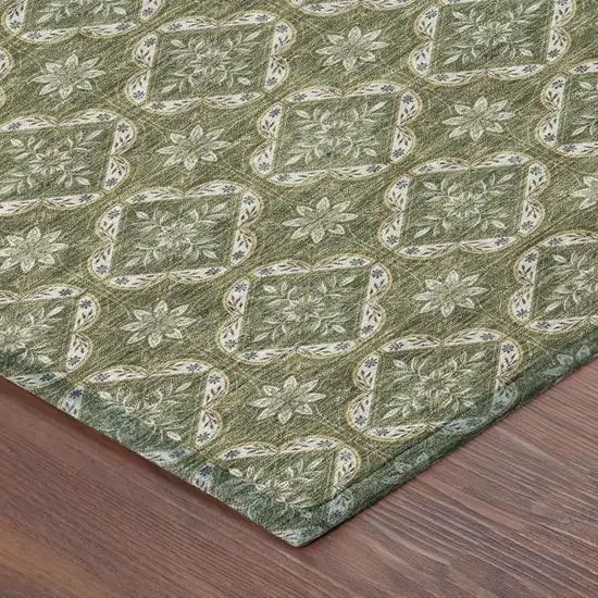 Olive Green And Green Geometric Washable Indoor Outdoor Area Rug Photo 4