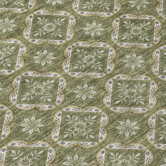 Olive Green And Green Geometric Washable Indoor Outdoor Area Rug Photo 5