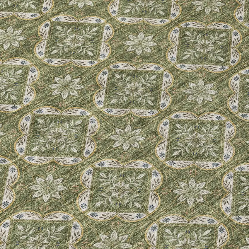 Olive Green And Green Geometric Washable Indoor Outdoor Area Rug Photo 5