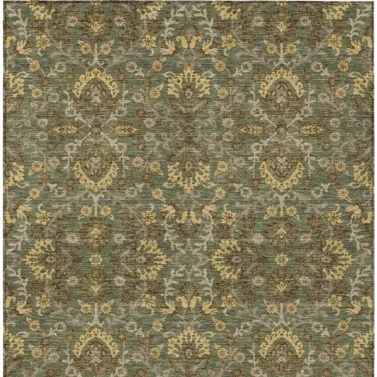 Olive Green And Green Geometric Washable Indoor Outdoor Area Rug Photo 3