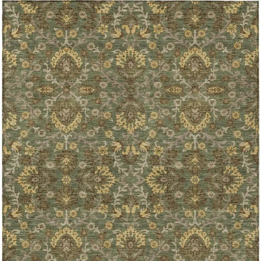 Olive Green And Green Geometric Washable Indoor Outdoor Area Rug Photo 3