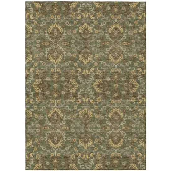 Olive Green And Green Geometric Washable Indoor Outdoor Area Rug Photo 1