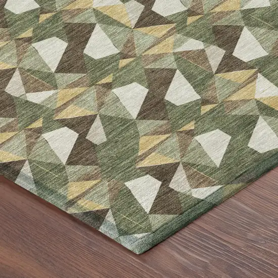 Olive Green And Green Geometric Washable Indoor Outdoor Area Rug Photo 4