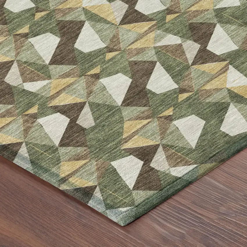 Olive Green And Green Geometric Washable Indoor Outdoor Area Rug Photo 4