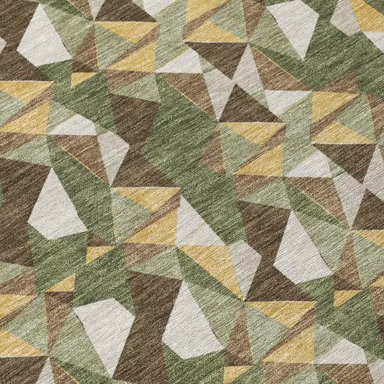 Olive Green And Green Geometric Washable Indoor Outdoor Area Rug Photo 5