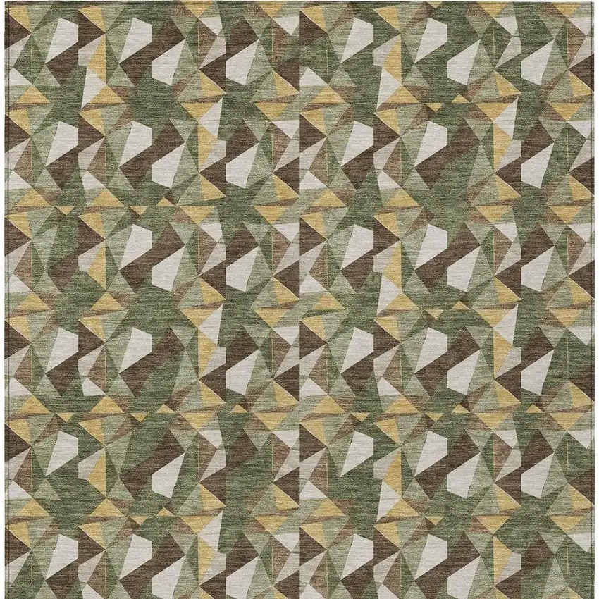 Olive Green And Green Geometric Washable Indoor Outdoor Area Rug Photo 3