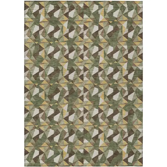 Olive Green And Green Geometric Washable Indoor Outdoor Area Rug Photo 1