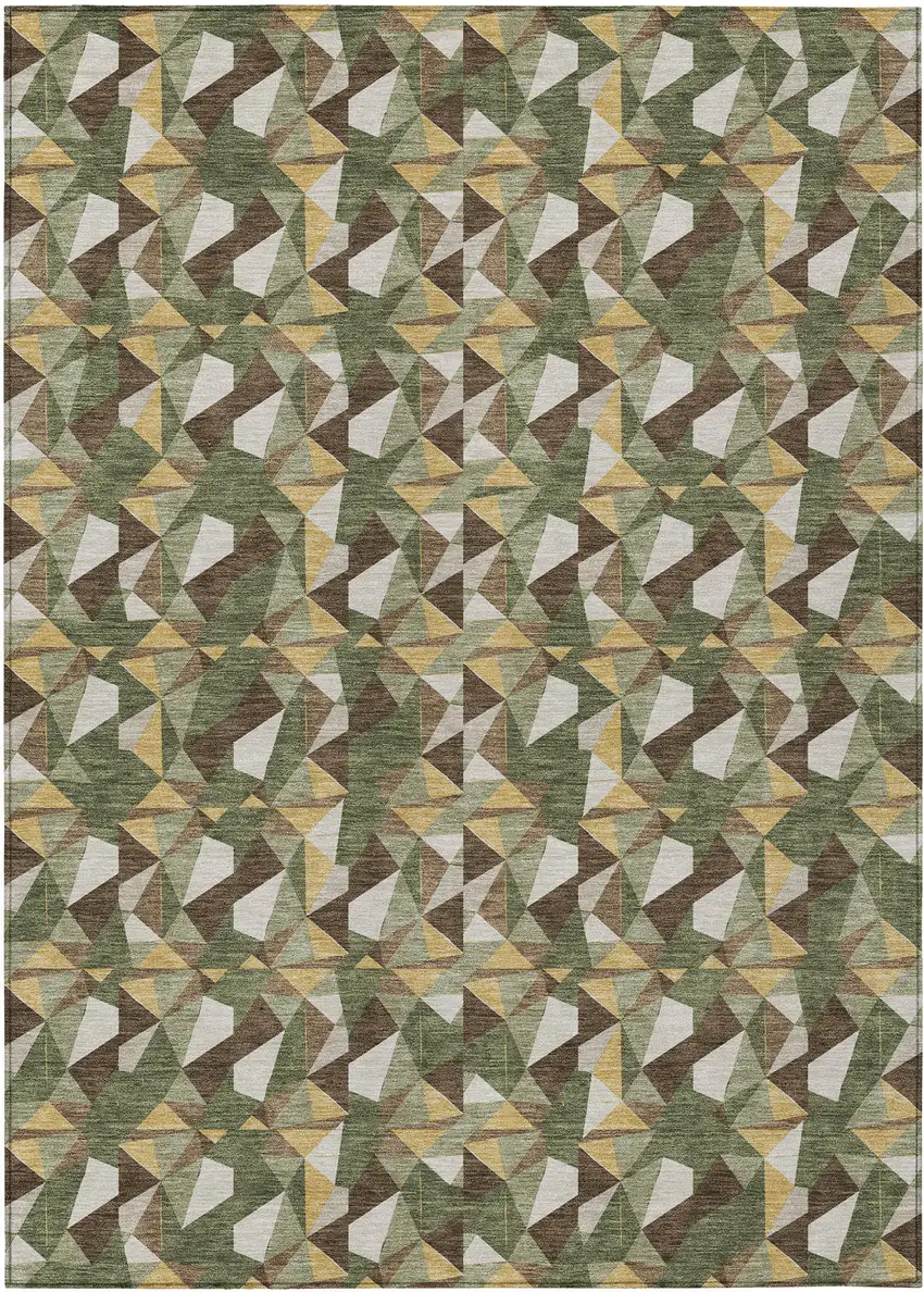 Olive Green And Green Geometric Washable Indoor Outdoor Area Rug Photo 1