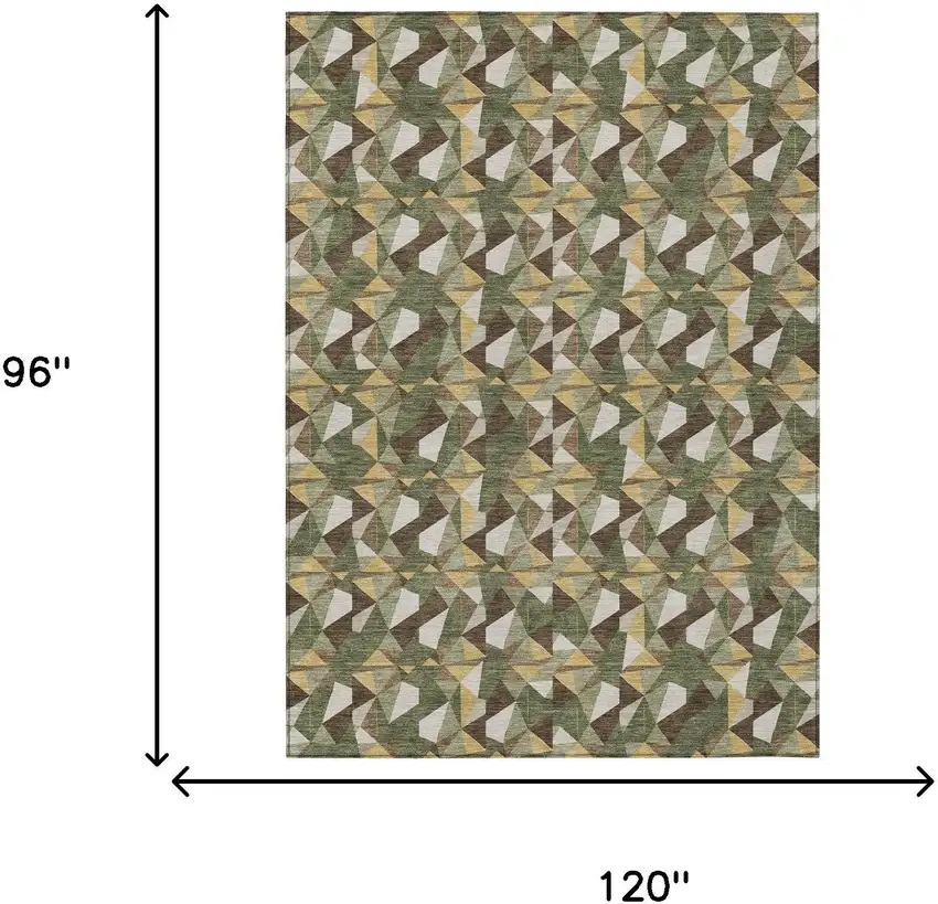 Olive Green And Green Geometric Washable Indoor Outdoor Area Rug Photo 6